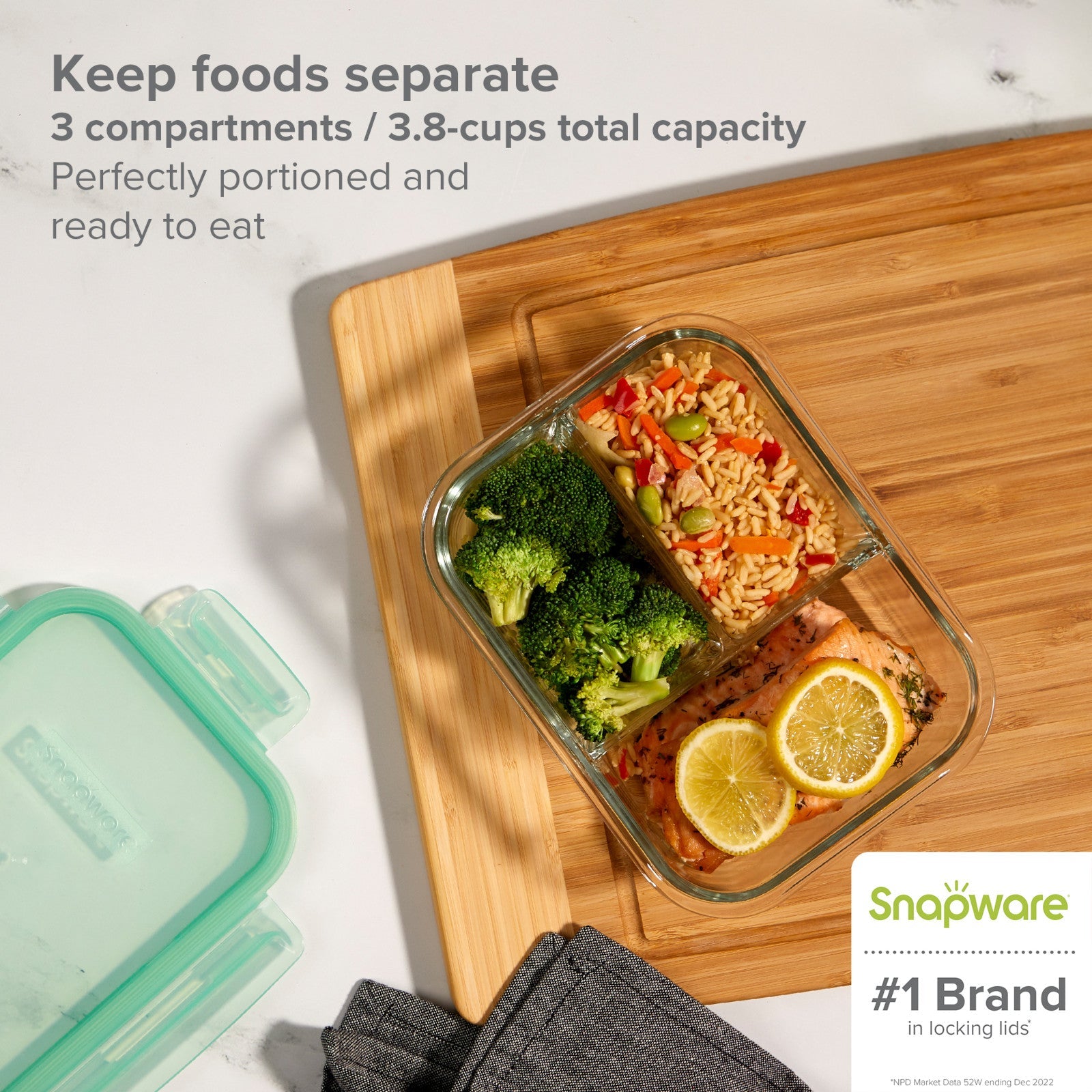 Snapware® MealBox™ 3.8-cup Divided Glass Storage Container with Lid - Image 2