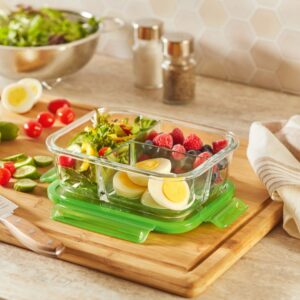 Alternative view of Pyrex® MealBox™ 4-cup Divided Glass Food Storage Container with Green Lid